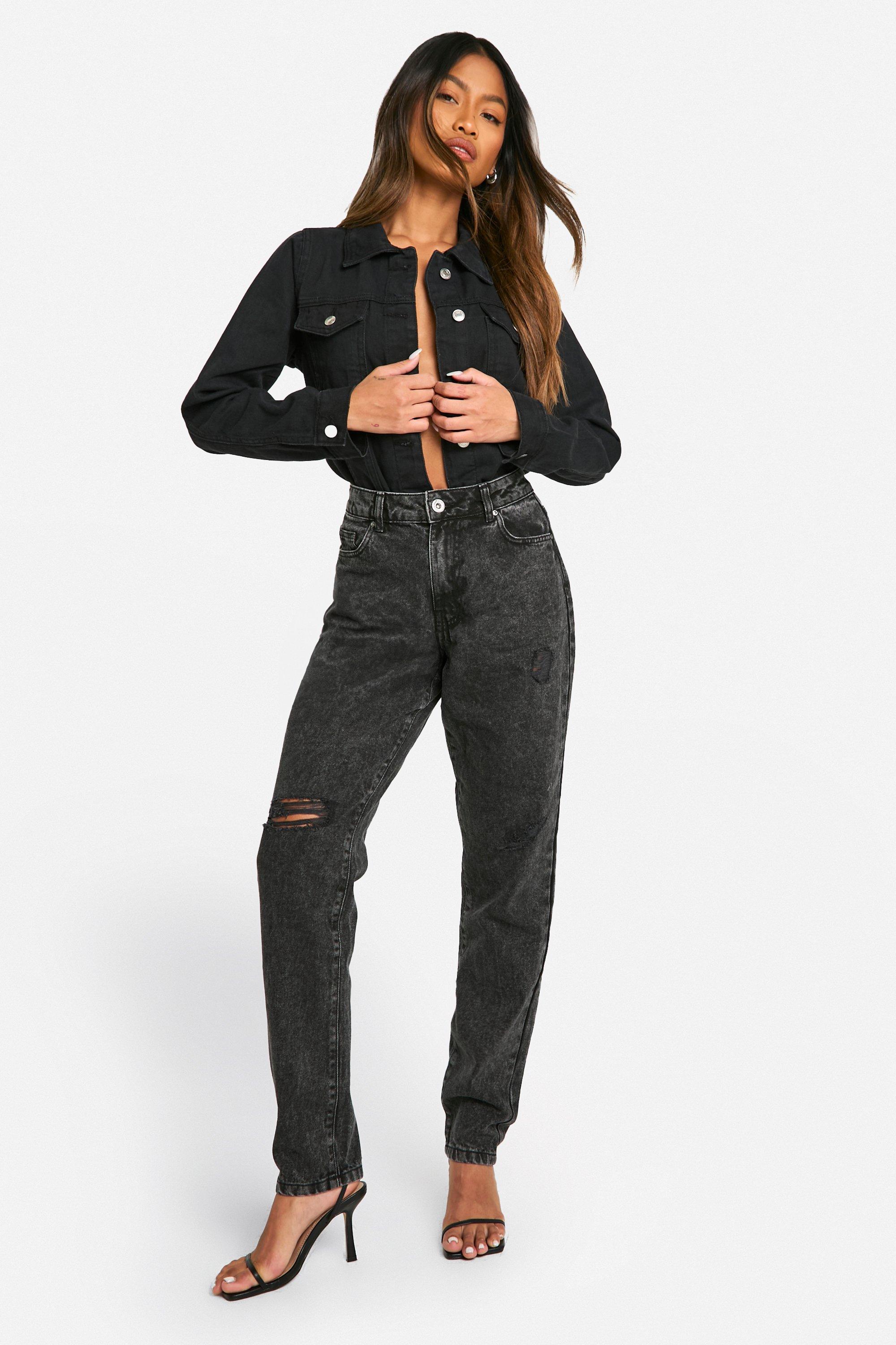 Basics High Waisted Ripped Mom Jeans | Boohoo UK